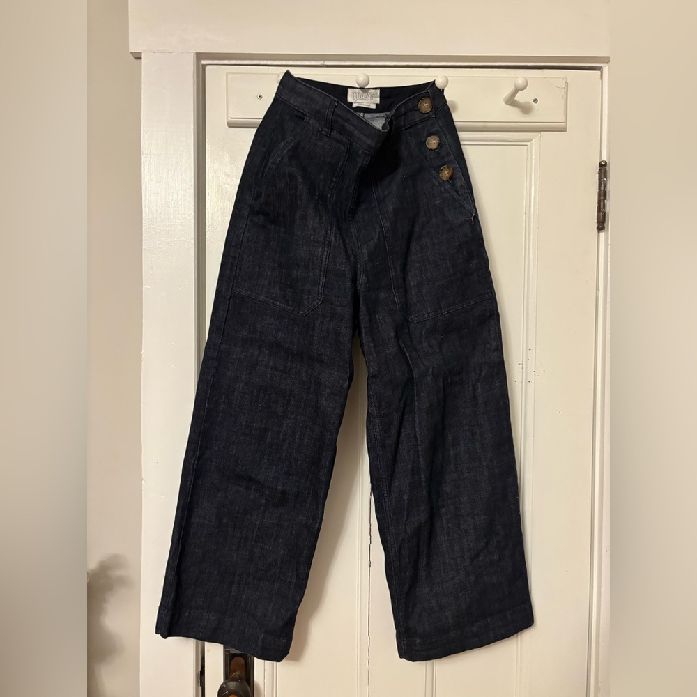 TOAST Cropped Dark Denim Wide-Leg Jeans — UK 8 / US 2–4 | High Rise